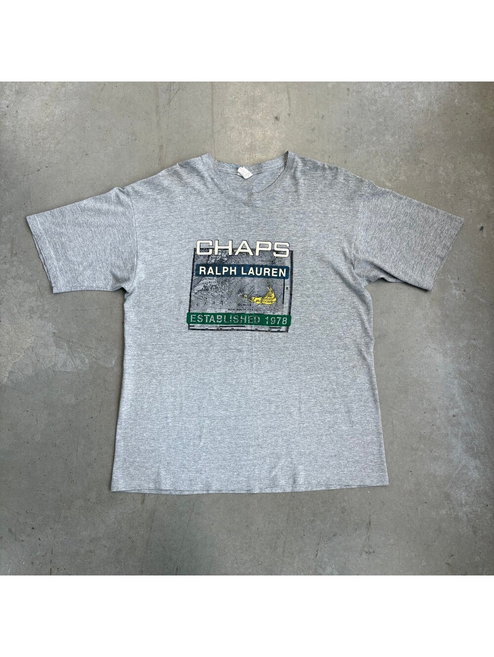 Vintage 2000s Chaps Ralph Lauren Map Graphic T-Shirt Medium Gray